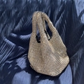 Sparkling champagne gold rhinestone bucket bag with crystal top handles for formal parties - Champagne Gold