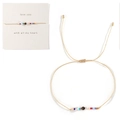 Pulsera de la amistad de cordón beige con cuentas de colores y cierre ajustable de tiro - Tarjeta Amor Microcuentas Coloridas Cordón Beige