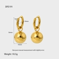 Polished 18K gold stainless steel ball earrings with detailed size dimensions in mm - Dfe191