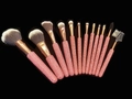 12-piece pink makeup brush set with sparkling rhinestone handles on black background - Light Pink