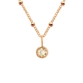 Golden necklace with circular pendant featuring a faceted champagne gemstone and bead chain - November Light Yellow - Gold