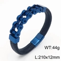 Bracciale maschile con catena da moto blu in pelle intrecciata nera 210mm x 12mm - Blu