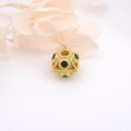 Vintage hollow gold-plated sphere bead with woven texture and green zircon inlays - Gold/Green Zirconia