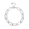Close-up of silver stainless steel paperclip chain bracelet with lobster clasp and tag - Silver (YB-639S)