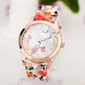 Women's quartz watch with orange floral patterns and rose gold case on resin strap - 3# Orange Pink Floral