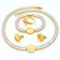 Gouden zirkonia sieradenset inclusief ketting, armband, oorbellen en een ronde ring - Gouden Basis Met Witte Steen (KS200990-LX)