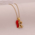 Gold plated stainless steel necklace featuring a red chili pepper and letter R charm - Letter R(R)