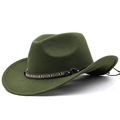 Detail of the army green wool felt cowboy hat with ethnic braided band and metal ring - Army Green
