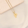 Golden letter P pendant necklace with honeycomb texture on a box chain for women - Letter P