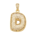 Detail of gold letter D pendant with sparkling zircon micro-pave setting on white surface - Letter D