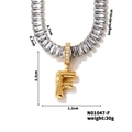 Detailed size chart of the gold Letter F pendant with cubic zirconia chain dimensions - Letter F Shape Style (N01047-F)
