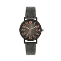 Women's quartz watch with dark grey sunburst dial and grey crocodile pattern leather strap - Gray