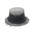 Gradient gray denim bucket hat with frayed edges in a retro minimalist style - M (56-58cm) / Black Grey Gradient