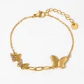 Elegante gouden vlinderarmband van roestvrij staal met schelpinleg en zirkonia's - Gouden Armband (KB712)