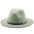 Cappello fedora classico in feltro di lana verde menta con fascia in pelle nera e fibbia - M (56-58cm) / Stile Verde Menta (03)