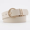 Ceinture élégante en cuir beige avec boucle ronde dorée polie et doubles anneaux en métal - Poche zippée