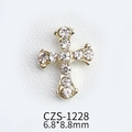 Golden cross alloy nail art charm with rhinestones in size 6.8x8.8mm for manicure - Rhinestone Cross (ZS-1228)