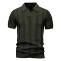 Heren gebreide poloshirt in donker olijfgroen met verticale strepen en korte mouwen S - S / Legergroen