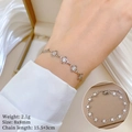 Detailed macro view of silver titanium steel clover chain bracelet with dimensions - Silver Clover Style (P324 Steel)
