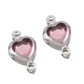 Silver stainless steel heart connector with pink crystal for DIY jewelry making - Silver Base-Pink