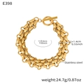 Dimensioni dettagliate del bracciale a catena spessa in acciaio inossidabile dorato con chiusura - Bracciale Oro (E398)