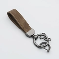 Brown suede leather car keychain with gunmetal hardware and anti-lost D-ring strap - Dark Brown/Gun Grey