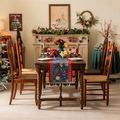 Dark blue Christmas table runner with bells and snowflakes pattern and tassels - Blue Christmas Teacup With Navy Blue Tassels (do Not Machine Wash)