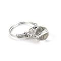 Detail of silver wire-wrapped ring with a translucent grey moonstone crystal bead - White Crystal
