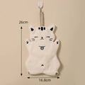 Absorbent cream coral fleece hand towel with cute cat embroidery, 26x16.8cm hanging design - Bell Cat