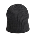Close-up of black wool blend beanie featuring thick ribbed knit texture and warmth - One Size (Elastic) / Black