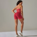 Bright rose red seamless yoga set with criss-cross sports bra and high-waisted gym shorts - S / Red