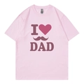 T-shirt en coton rose surdimensionné avec imprimé I Love Dad et graphique de moustache mixte - XS / Rose (Style I ❤️ DAD)