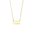 Macro detail of gold-plated stainless steel necklace with 444 gothic number pendant - 444