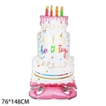 Large pink and white birthday cake foil balloon with Happy Birthday text 76x148cm - Pink Standing Birthday Cake