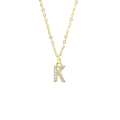 Minimalist gold square pendant necklace featuring micro-pave letter K with zirconia - Letter K