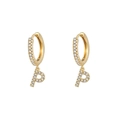 Personalized gold hoop earrings with sparkling letter p pendant and cubic zirconia - Letter P / Gold