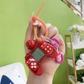 Retro red transparent mini console keychain with orange lanyard and pink chain - Transparent Red