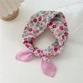 Pink floral cotton linen small square scarf hair band for women in pastoral style - Pink Floral-Myrtle Pink