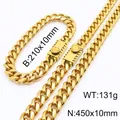 10mm golden stainless steel Cuban link jewelry set with necklace and bracelet - Style C (10mm) / Bracelet 21cm + Necklace 45cm / Gold