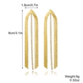 Elegant gold-tone long fringe chain earrings with rhinestones measuring 8cm in length - Gold Single Row Rhinestone Wire Chain