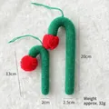 Green knitted Christmas tree ornaments with red pom-poms in small and large sizes - Green Candy Cane with Red Pom Pom (2 Pieces)