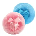 Soft plush baby powder puff with silk bow in pink and blue colors for body powder - 2 Pcs/Set / 1 Blue + 1 Pink