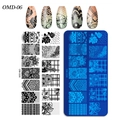 Rectangle nail art plate OMD-06 featuring delicate lace, rose, and mesh patterns - OM-D06 Lace Rose Floral (OM-D06)