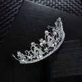 Baroque silver bridal tiara with heart pattern and sparkling teardrop zircons on black box - Style 7
