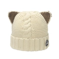 Detail showing knit texture and cute cat ear design of the cream winter beanie - M (56-58cm) / Beige