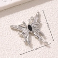 Silver liquid metal butterfly pendant with black stone inlay, size 3.2cm by 3.1cm - Liquid Metal Butterfly Style