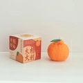 Realistic orange scented candle with festive gift box packaging and size dimensions - Large Tangerine