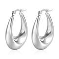 Polished silver stainless steel teardrop hoop earrings with a sleek mirror finish - Oval Hollow (MS-020) / Steel