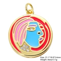 Detail view of round gold pendant with colorful face enamel and zircon stones - Picasso Art Face