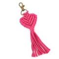 Pink hand-woven cotton cord heart keychain with a vintage bronze lobster clasp - Rose Red